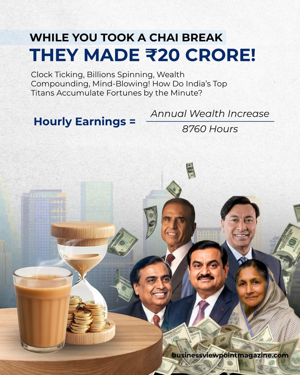businessview01's tweet photo. How fast does billionaire wealth grow? Compare the estimated fortunes of five of India’s richest business leaders & see how their wealth changes by the hour.
#BusinessViewpointMagazine #GautamAdani #MukeshAmbani #SavitriJindal #LakshmiMittal #SunilMittal https://t.co/oefB4bctMu