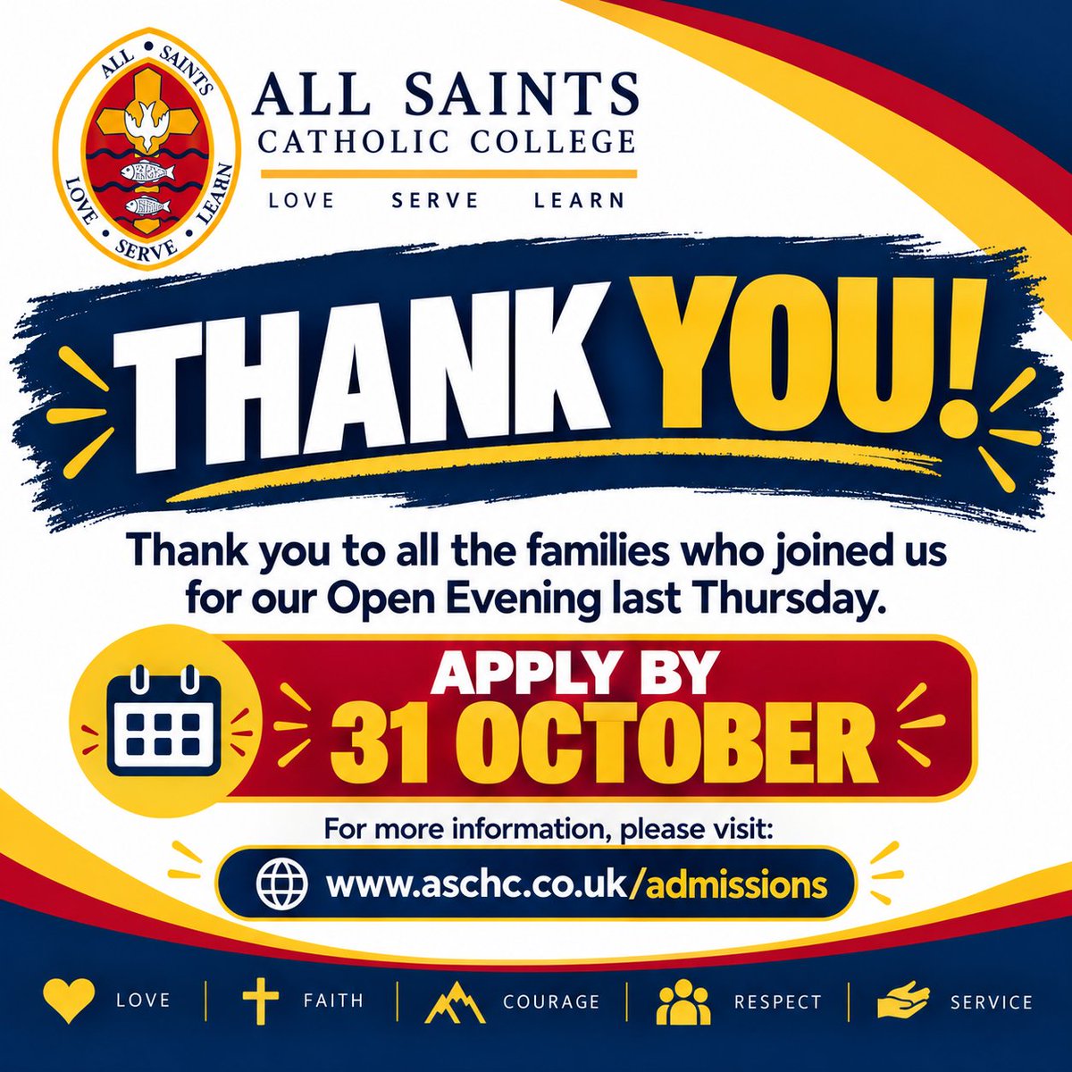 ASCHC_COLLEGE's tweet photo. A huge thank you to all the families who joined us for our Open Evening last Thursday!
The deadline for applications is 31st October.
Find out more and apply here: https://t.co/hWdSAhxNVI
We look forward to welcoming you to the All Saints community!
#ASCHC #LoveServeLearn https://t.co/CdufGbKJQt