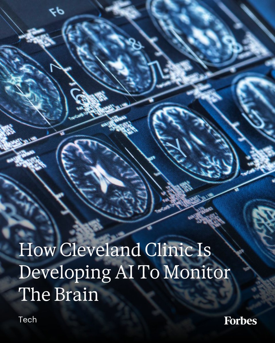 Forbes's tweet photo. The Cleveland Clinic is working on AI to monitor patients’ brain health that could be a game-changer in the ICU – and potentially for epilepsy treatment, as well.
Read more: https://t.co/x9QP3Oornv
📸: Getty Images https://t.co/DqAkZw4XIX