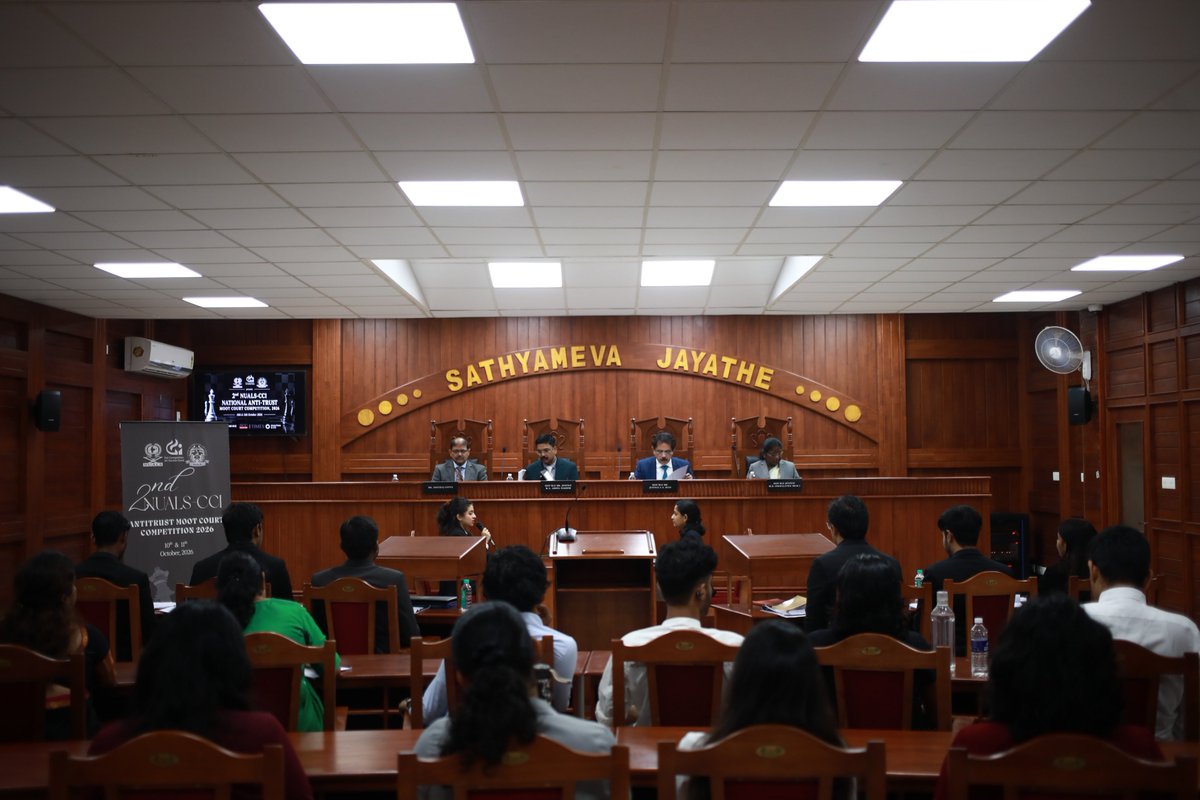 CCI_India's tweet photo. Shri Dheeraj Gupta, Adviser (Law), Shri Mukul Sharma, JD (Eco) &amp; Shri Arpan Sharma, DD (Law), CCI judged Final &amp; Semi-Final Rounds of NUALS Anti-Trust Moot Court Competition, organised by NUALS Kochi in association with CCI on 10.10.2026-11.10.2026. https://t.co/w2QMcM7BSS