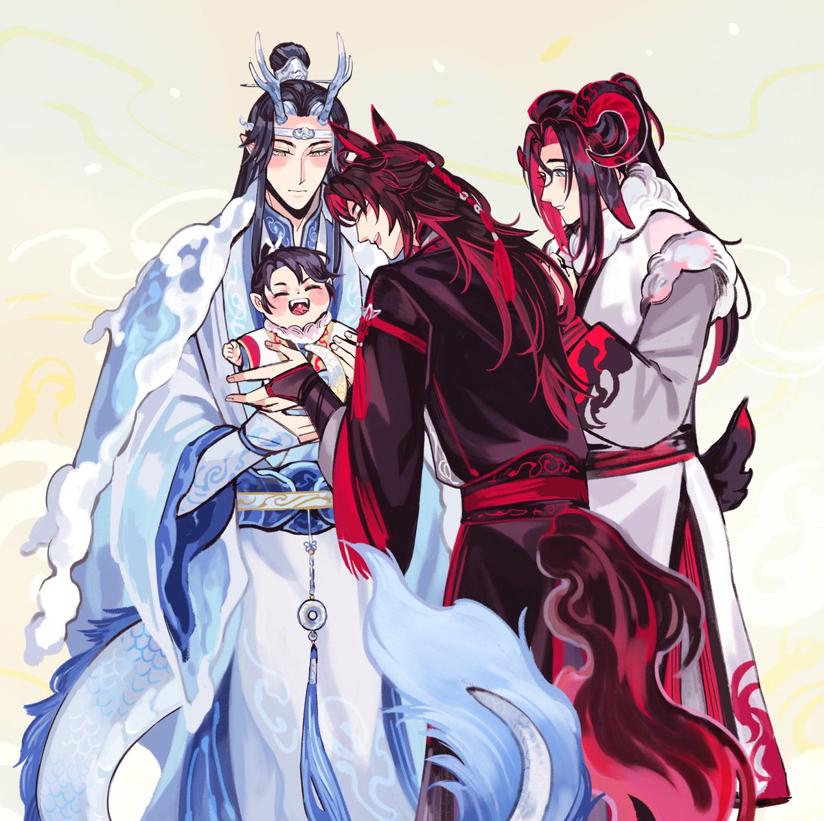 soursoppi's tweet photo. Finished up my (very late) piece for the Year of the Snake! A little continuation of LWJ and his eggpearl turning into his eggbaby

(actually wanted to do a continuation for year of the Horse with WWX and Sheep with WN as well haha... if I have the time and energy) https://t.co/1bG6ITuGVt