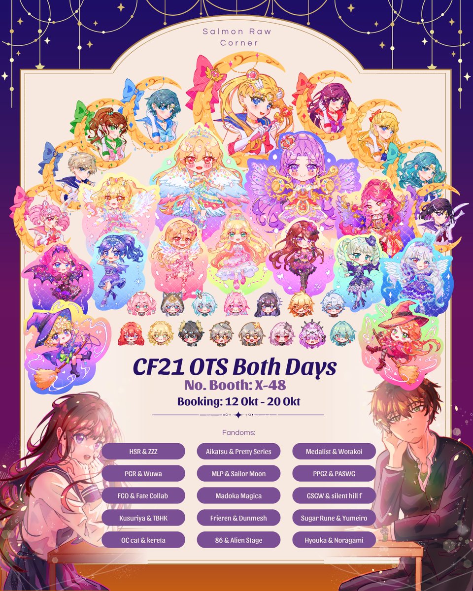 salmon__raw's tweet photo. [❤️ &amp; 🔁 appreciated✨️ ] Salmon Raw CF23 OTS &amp; GA

‼️Open Booking by DM (12 Okt - 20 Okt)‼️

📍No. Booth: X-48
🗓 Both Days &amp; Mail Order 

🌟 Sailor Moon, Aikatsu, Yumeiro, HSR, FGO, GDCG, PPGZ, TBHK, MLP, FGO, Frieren, Pretty Rhythm, Madomagi

#comifuro23 #cf23catalogue #cf23 https://t.co/WrwZQDCAOV
