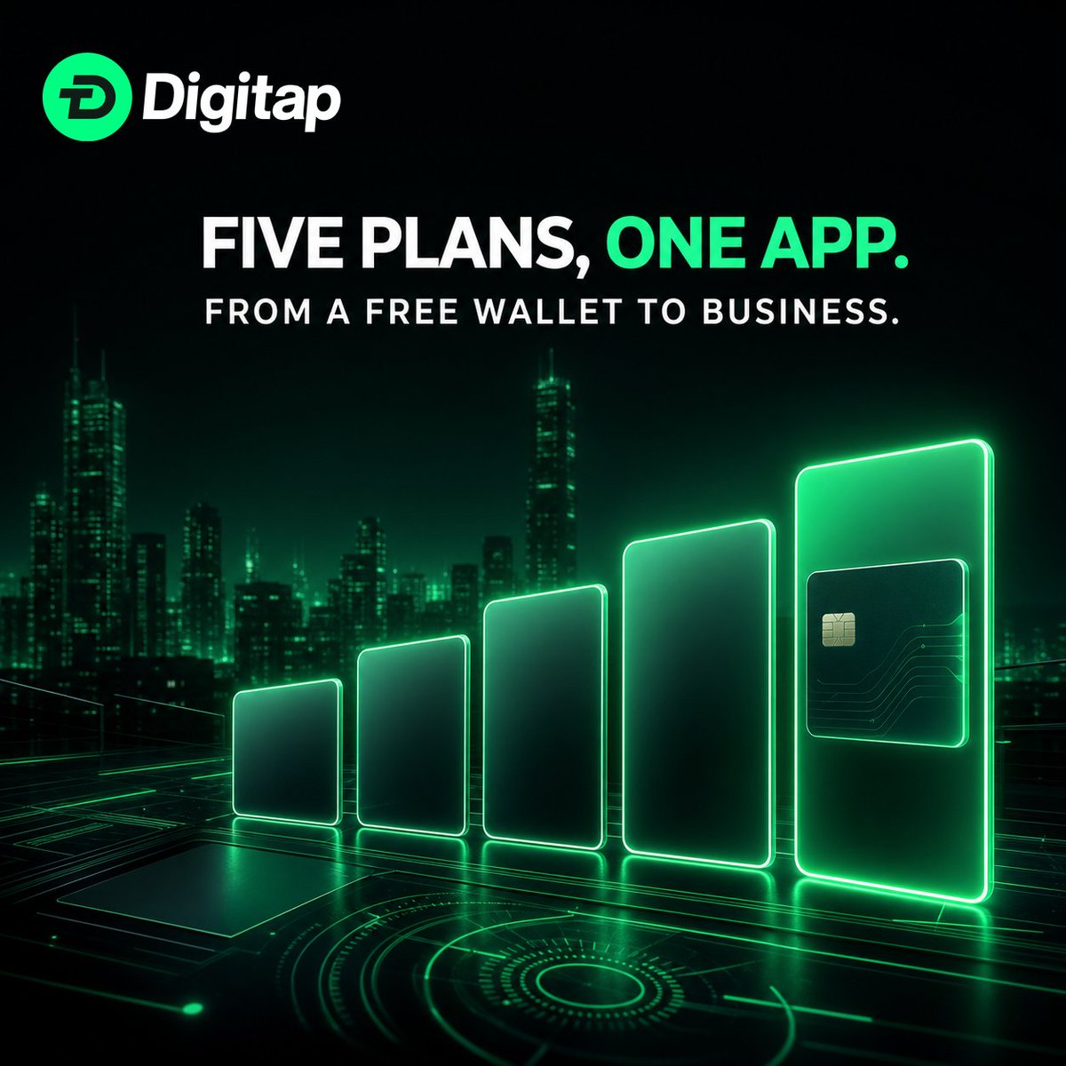 DigiTap_app's tweet photo. DigiTap is not one product. It is five plans in one app.

→ Wallet: free, hold and move crypto
→ Virtual: free, adds a virtual card
→ Pro: physical card, plastic or metal
→ Premium and Business: on request

Start on the free one. Move up when you need the card.

#digitap #fintech #TAP #crypto #presale