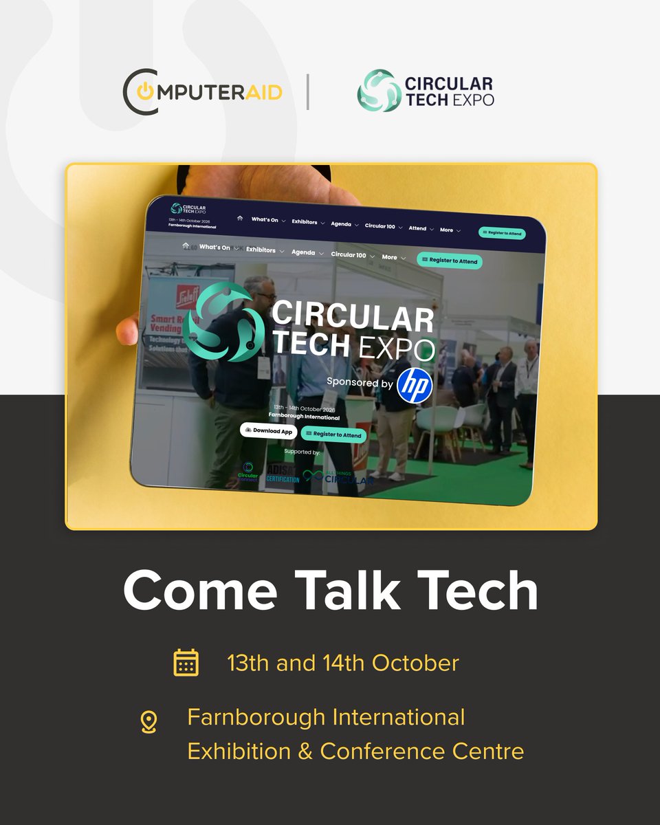 Computer_Aid's tweet photo. We’re at Circular Tech Expo, Farnborough, tomorrow and Wednesday! 

Catch our Global ITAD Manager, Bev Benham, on the Lifecycle Management Stage tomorrow, 13 Oct, from 13:00–13:45, discussing collaboration and the future of ITAD.

Register for free: https://t.co/e9PoLDPMfF https://t.co/6zevxcNWU0