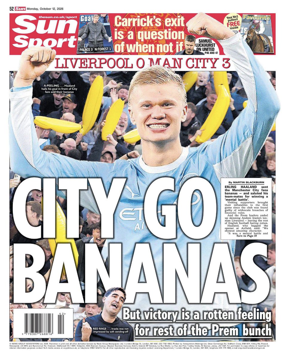 davidyelland's tweet photo. Even putting aside my total 115% bias as a @ManCity Blue I have to say some, but not all, of the splash headlines in today’s UK press are the most positive ever achieved by any commercial entity amid a reputational crisis. The organisation is entirely aligned too. Incredible. 👏🩵🍌