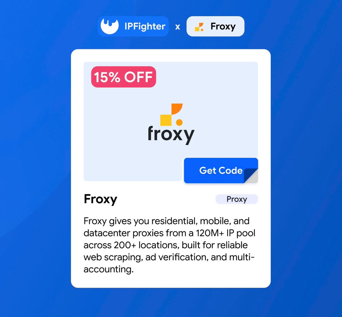 ipfighter_com's tweet photo. 🚀 IPFighter x Froxy are officially partners! 🚀

Get access to 120M+ global IPs across 200+ locations with fast connections.

🔥 EXCLUSIVE DEAL: Get 15% OFF your proxy plans!

👇 Claim your coupon code here: 
https://t.co/GTgjmvLIhm

#proxy #proxycoupon https://t.co/b0VLVmTUTg
