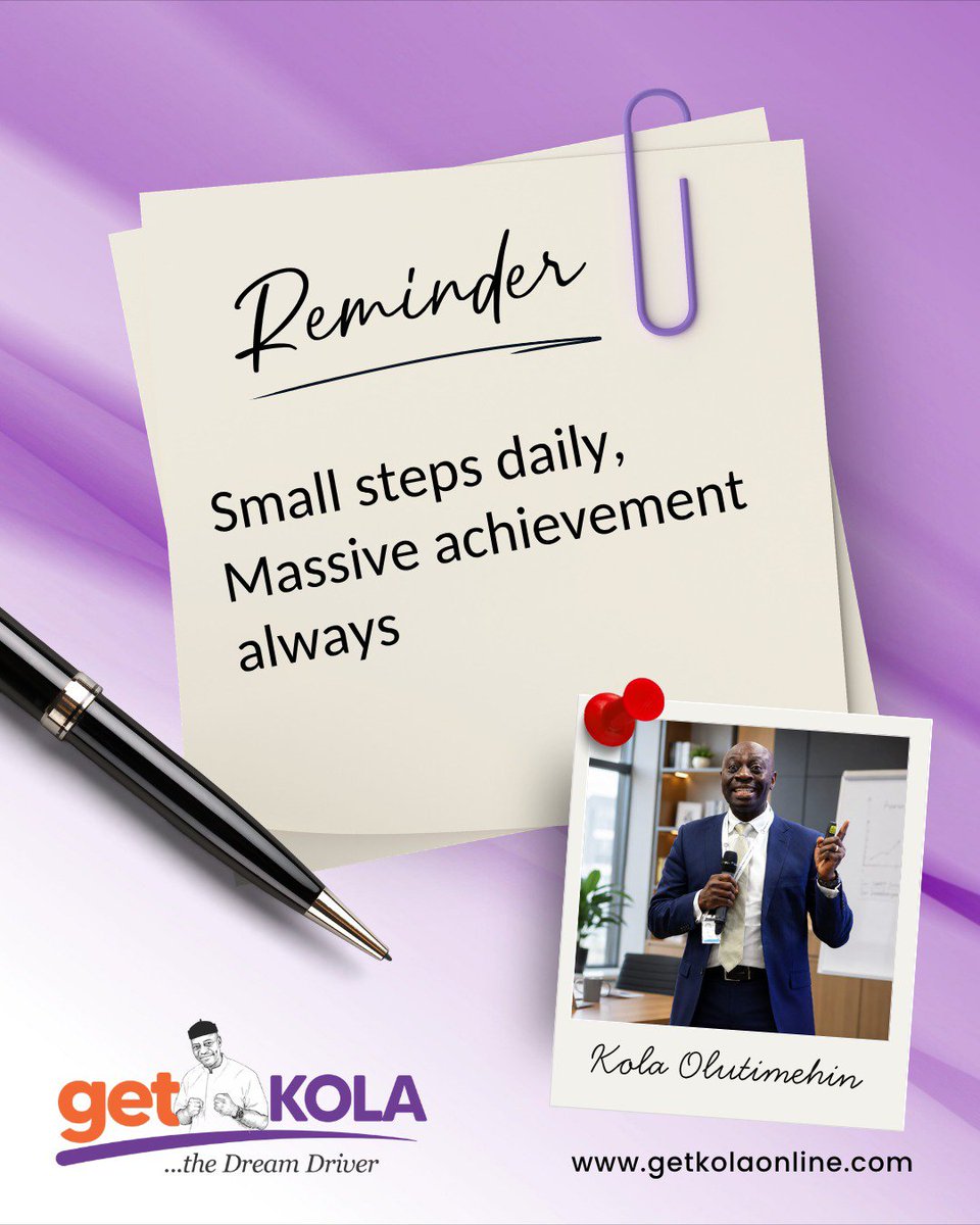 getkolaonline's tweet photo. Everyone wants MASSIVE achievement.
But no one wants to take SMALL steps daily.
#getKola #DreamDriver #SmallStepsBigResults #PracticalDreamer #ConsistencyIsKey #DailyReminder #AchievementMindset https://t.co/sSOGl5bYAF
