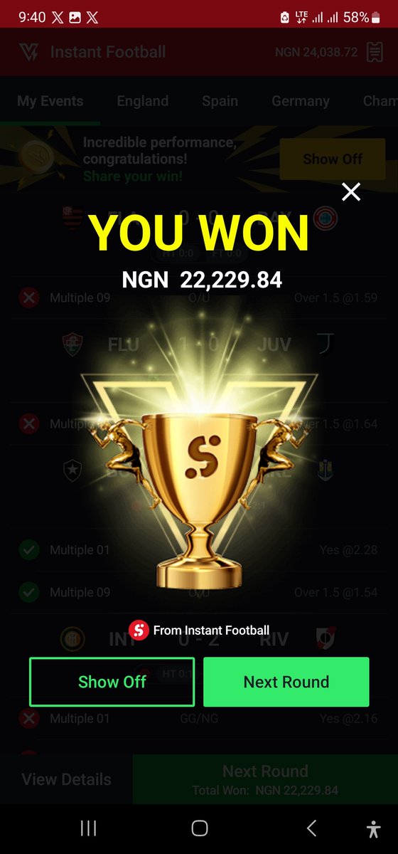 Mr_viewx's tweet photo. Was aiming for ₦50k today… already at ₦41k+ with just 2 bets.
Might need to move the target to ₦80k.
Instant Virtual is moving different today. Who else is adjusting their targets mid-day? 👇 https://t.co/iKkTViS97U