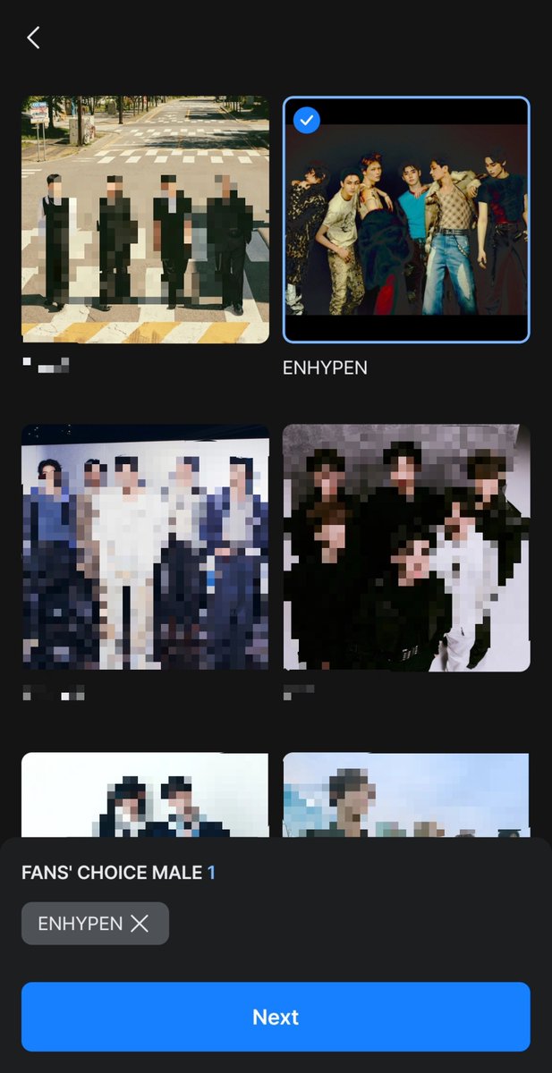EN_CODEGLOBAL's tweet photo. [🏆#2026MAMA] — FANS' CHOICE CATEGORY R1

ENGENEs, voting has officially started.
​Although you can select up to three artists, please vote strictly for ENHYPEN in the male category. For the remaining choices, select one unknown solo artist before submitting your vote.

Check sample below: 
@ENHYPEN_members @ENHYPEN #ENHYPEN #엔하이픈  #エンハイプン