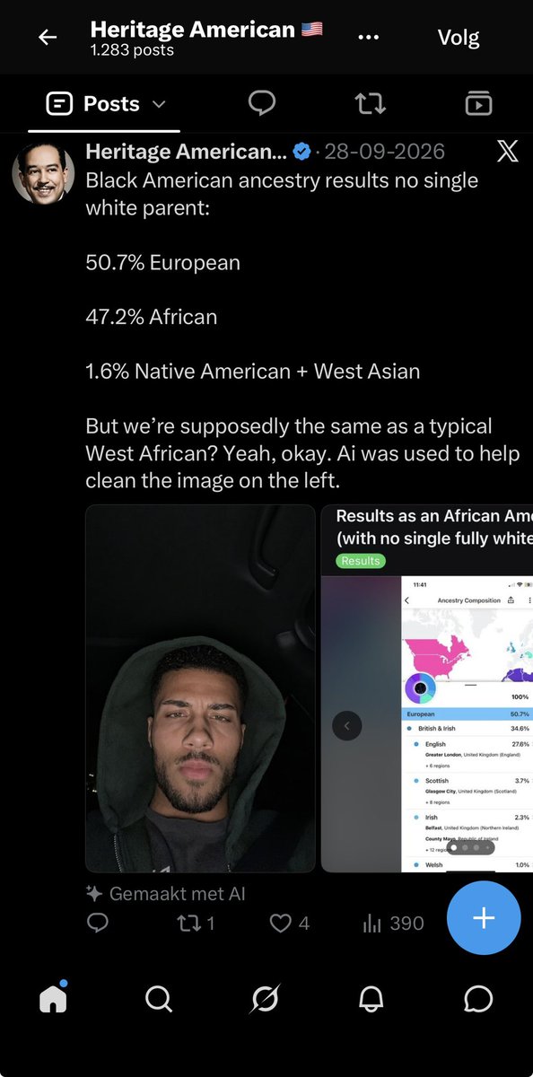 whelmed73's tweet photo. @heritageBlac @Respec_ADOS you consider this man a Black American, but it’s clear that he is biracial, it was also made with AI. yet you speak of Africans having low self esteem. you use that man as representation for BA’s. you want to vicarously live through him. ashamed of your majority of SSA dna. https://t.co/ievF5N05wn