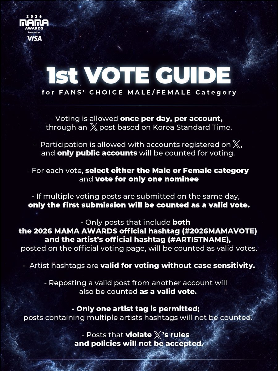 TeamSVS's tweet photo. [🏆MAMA 2026]
SKZ nominations:
🏆Best Male Group
🏆Best Dance Performance Male Group
🏆Fans’ Choice

Only FANS’ CHOICE can be voted
🗳️MNET+ (90%)
— Vote SKZ + 1👩🏻
— 1 vote daily/device
https://t.co/lgt6wh19wm

🗳️TWT/X (10%)
— Tweet/RT #2026MAMAVOTE #straykids 
— must be public https://t.co/BlaEEvDh61