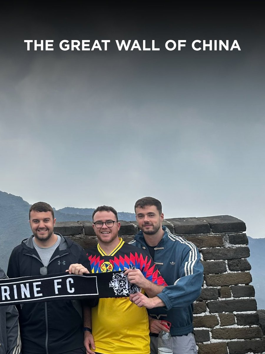 MarineAFC's tweet photo. 🇨🇳 They say there are seven wonders of the world, but let's be honest, only one of them plays its football in L23.

A massive shoutout to Luca, Luke, Dermot, Jack, Matty, and Michael, who decided to do the Great Wall of China a massive favour this week by treating it to the famous black and white.

Where are we off next?  ⤵️
📨socialmedia@marinefc.com