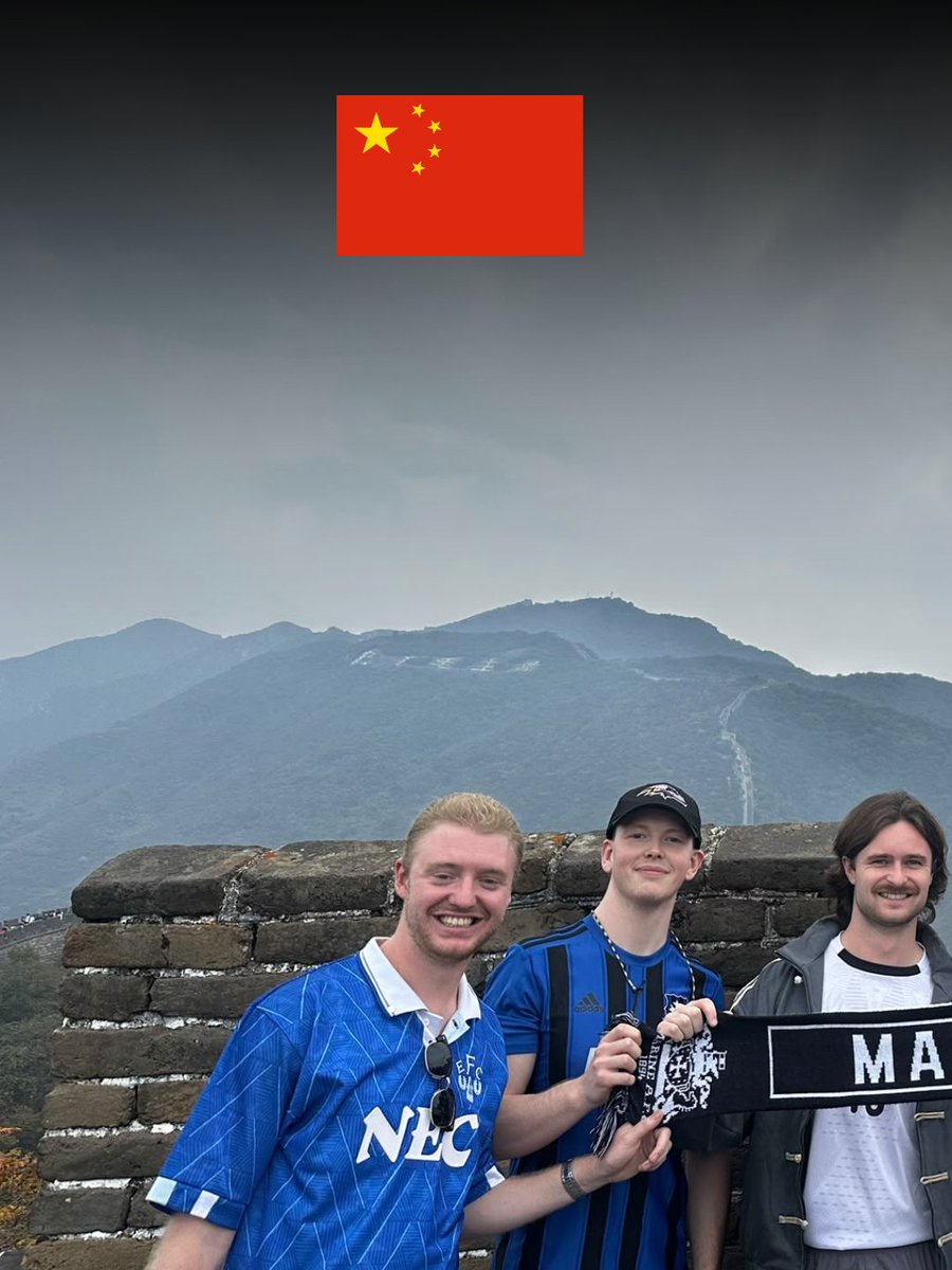 MarineAFC's tweet photo. 🇨🇳 They say there are seven wonders of the world, but let's be honest, only one of them plays its football in L23.

A massive shoutout to Luca, Luke, Dermot, Jack, Matty, and Michael, who decided to do the Great Wall of China a massive favour this week by treating it to the famous black and white.

Where are we off next?  ⤵️
📨socialmedia@marinefc.com