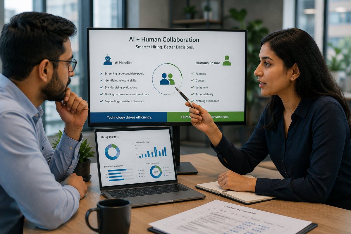 AppliView's tweet photo. The best hiring process isn’t human OR AI. It’s human + AI.

AI brings speed, scale &amp; consistency. Recruiters bring judgment, context &amp; accountability.

Ready to build a smarter hiring process? #AIRecruitment #HRTech #SmartHiring https://t.co/PZgYQQupO4