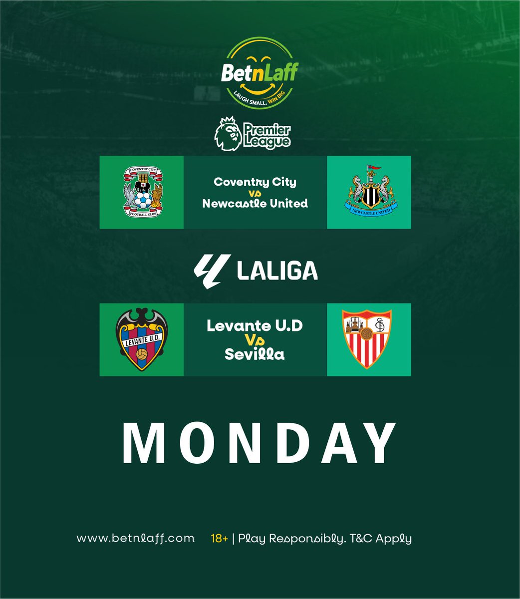 betnlaff's tweet photo. Monday night football action across the Premier League and La Liga!

Get the biggest odds &amp; options on Betnlaff. 

#betnlaff #laughsmallwinbig #epl #premierleague https://t.co/l9SwXkZzqE