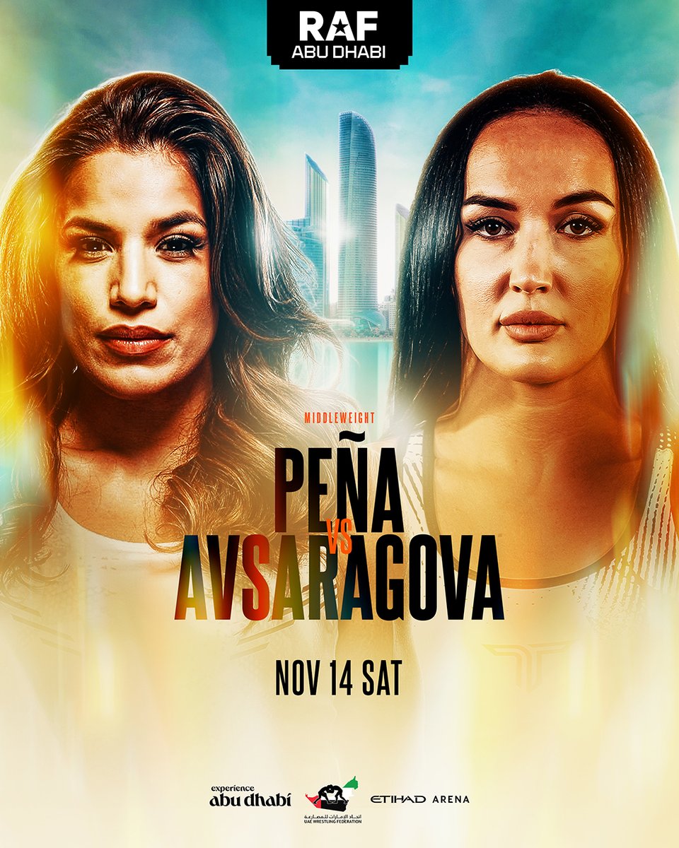 RAFWrestlingUSA's tweet photo. THE CARD KEEPS GETTING BETTER 😮‍💨

Julianna Peña vs Diana Avsaragova goes down at #RAFABUDHABI on NOV 14 at Etihad Arena.

Tickets on sale now at the link in bio. https://t.co/ZGHuzkms1E