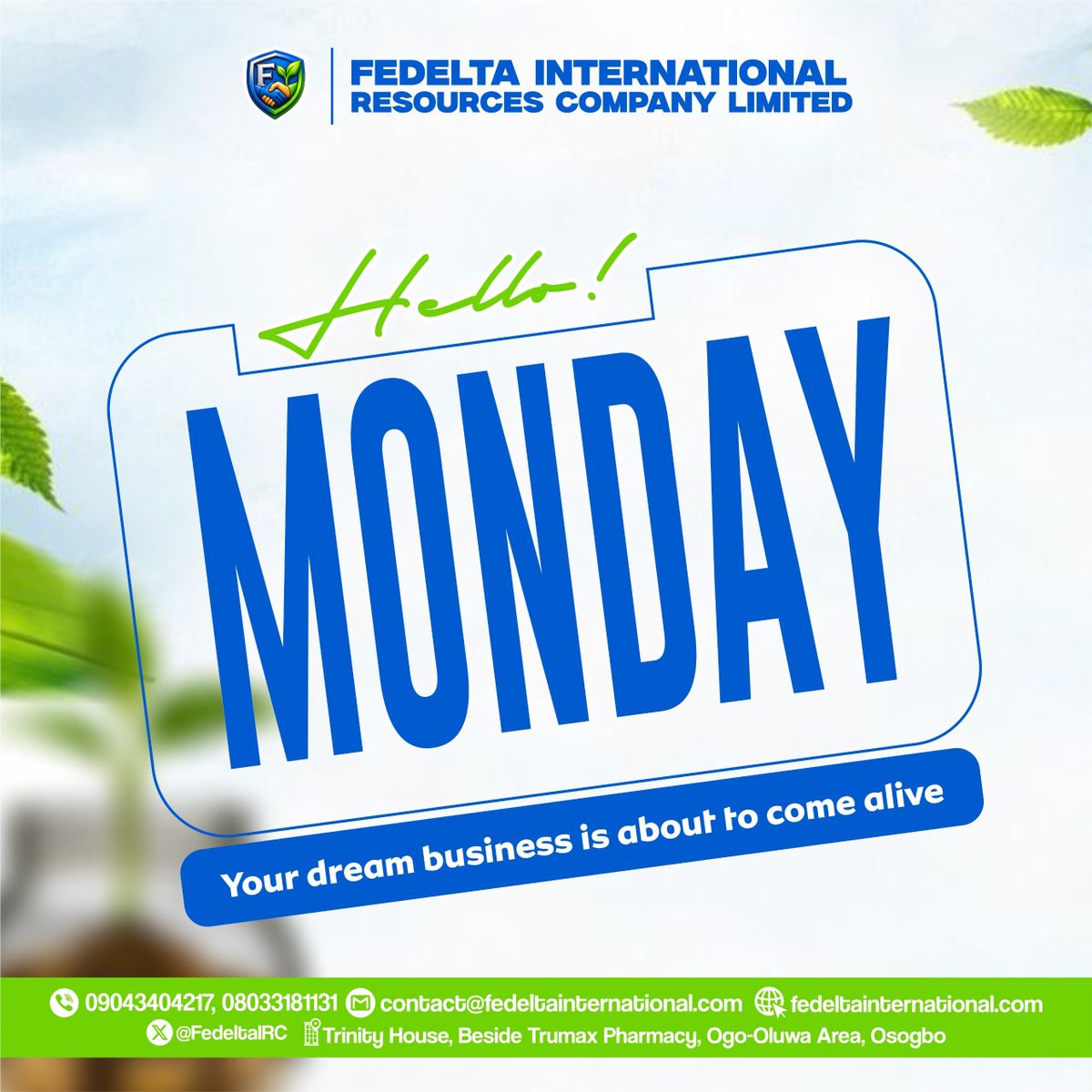 FedeltaIRC's tweet photo. A new week brings fresh opportunities to turn your business dreams into reality. Stay focused, keep believing, and let’s build something great together.

Your dream business is about to come alive.

#FedeltaInternational #HappyMonday #BusinessGrowth https://t.co/OKIRpjZUpv