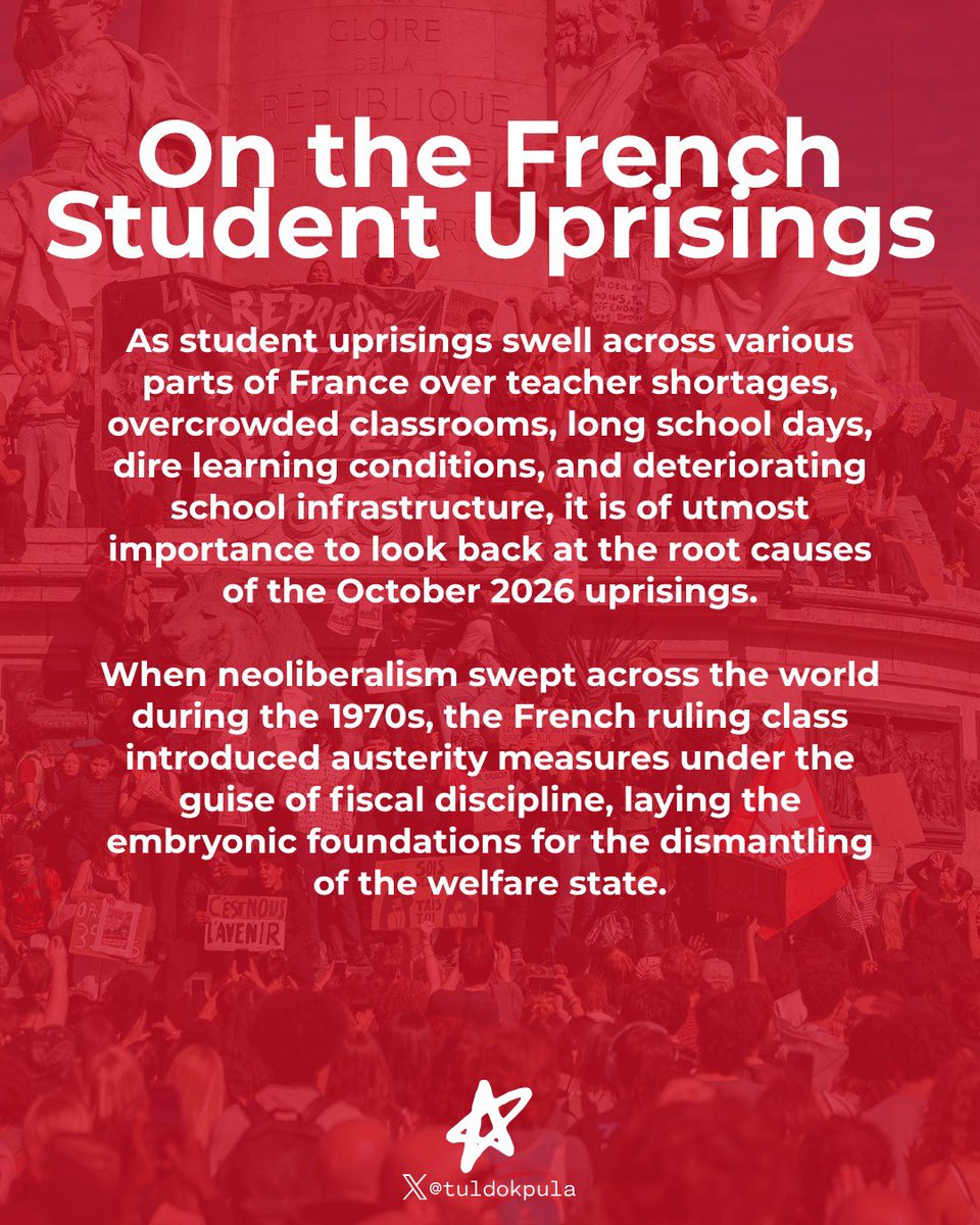 tuldokpula's tweet photo. A spectre is haunting France — the spectre of May '68.

As thousands of students and workers march in various parts of France, the world is waiting for a world waiting to be born.

Read more 👇

(1/2) https://t.co/31B9K33dti