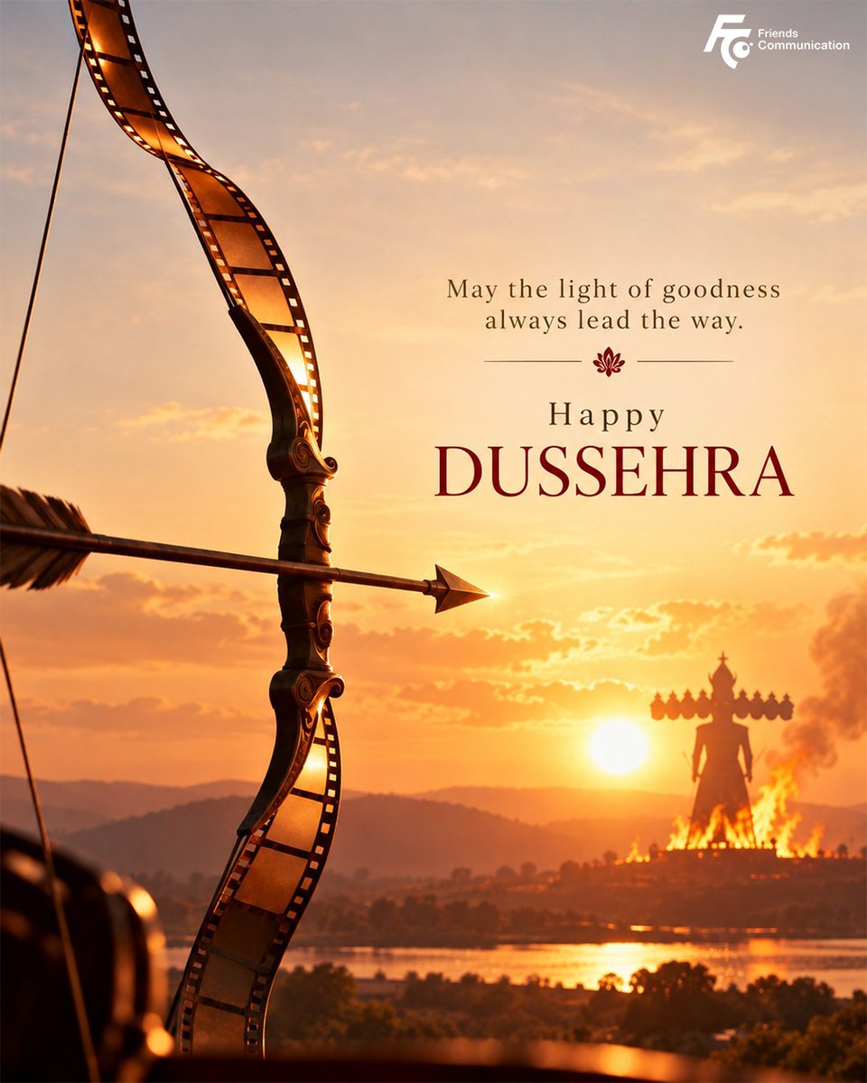 FriendsCommKol's tweet photo. As the curtains fall on darkness, let a new story of hope, courage, and triumph begin.
May goodness always be the hero of every story.
Wishing everyone a Happy Dussehra!

#HappyDussehra #VijayaDashami #VictoryOfGoodOverEvil #FriendsCommunication https://t.co/oLmQFG73M2