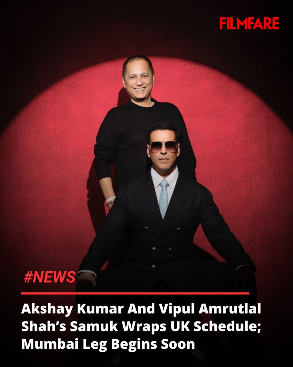 filmfare's tweet photo. #AkshayKumar and Vipul Amrutlal Shah’s sci-fi action thriller #Samuk has wrapped its UK shooting schedule, with the final 20-day leg set to take place in Mumbai. Directed by Kanishk Varma, the film also stars Rukmini Maitra, Vineet Kumar Singh, Rajat Kapoor, Swanand Kirkire and more. The film is slated for a pan-India theatrical release in 2027. 

#News