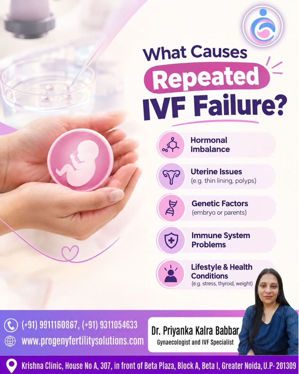 drpriyankaivf's tweet photo. What Causes Repeated IVF Failure?
-
👩⚕️𝐃𝐫. 𝐏𝐫𝐢𝐲𝐚𝐧𝐤𝐚 𝐊𝐚𝐥𝐫𝐚 𝐁𝐚𝐛𝐛𝐚𝐫,
Fertility & IVF specialist.
#DrPriyankaKalraBabbar #RepeatedIVFFailure #IVFFailure #IVFJourney #FertilityAwareness #IVFTreatment #EmbryoImplantation #ReproductiveHealth https://t.co/fuwzs7P0gR