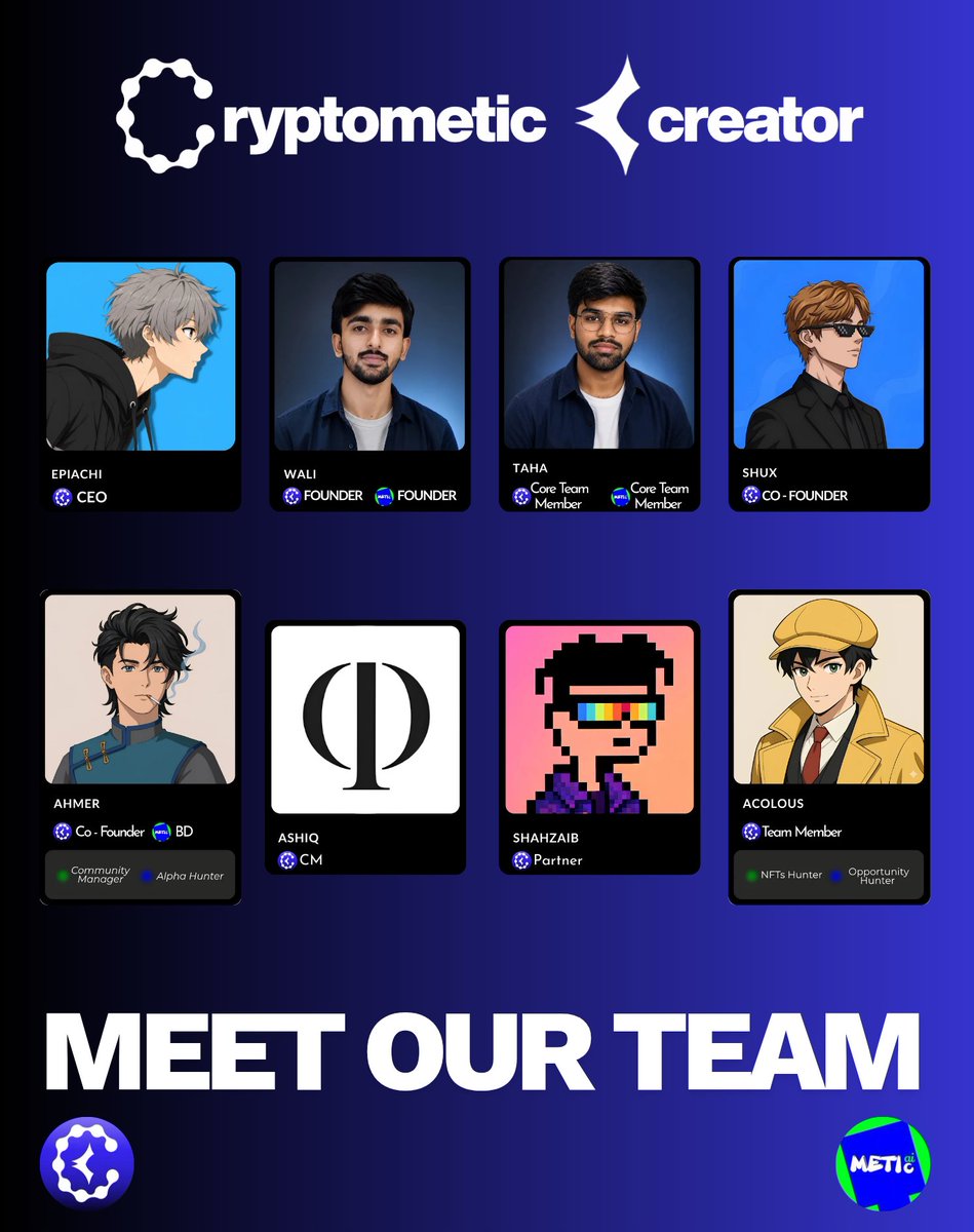 CryptometicCC's tweet photo. Introducing the team behind @CryptometicCC 

Every big vision needs the right people behind it.

Meet the people building Cryptometic Creator

> Different skills 
> One vision
> One team

And this is just the beginning

We're just getting started. https://t.co/EXsnaMF9ri