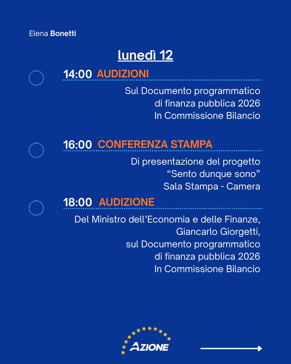 elenabonetti's tweet photo. Highlights.
I principali appuntamenti della mia agenda,
dal 12 al 18 ottobre. https://t.co/WLtCNk1u34