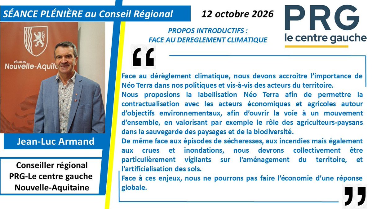 PRG_NA's tweet photo. #JourDePlenière 
Jean-Luc Armand revenait sur le dérèglement climatique devenu réalité dans notre Région Nouvelle-Aquitaine.
#NéoTerra #Climat #Incendies #Agriculture #Paysans #Environnement #Écologie https://t.co/wncJJMzRo2