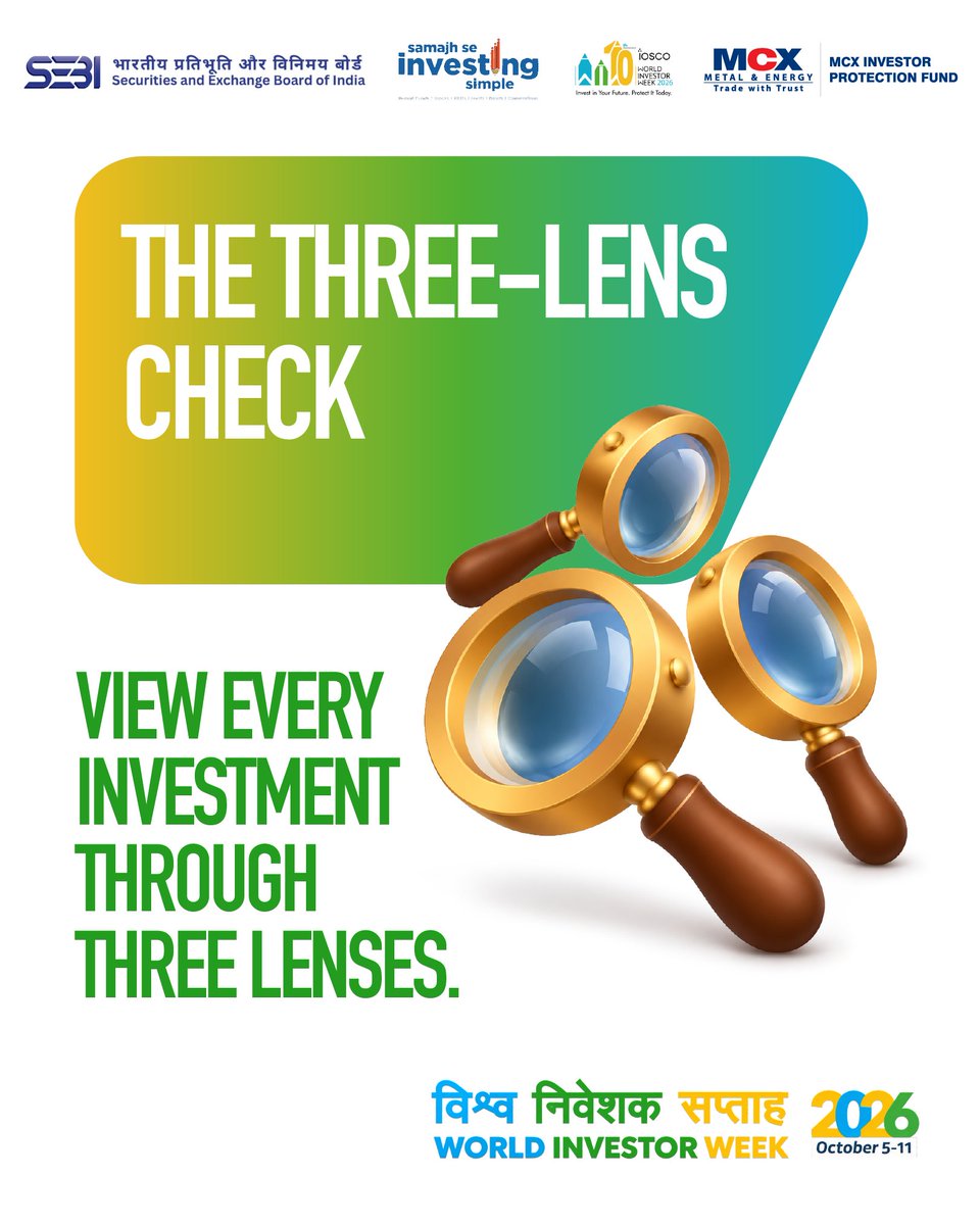 MCXIndialtd's tweet photo. Samajh Se Investing Simple.
#WorldInvestorWeek #WIW2026 #SEBI #MCXIPF #InvestorAwareness #SamajhSeInvestingSimple https://t.co/FKfklHn05Q