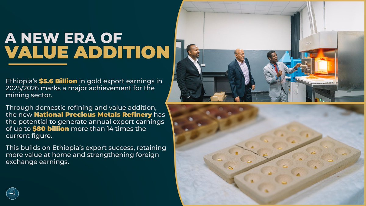 PMEthiopia's tweet photo. Once neglected, now a strategic engine of growth! Under the #MedemerGovernment, Ethiopia’s mining sector is unlocking its potential to drive economic transformation and national prosperity. 🇪🇹

#PMOEthiopia #EthiopiaDelivers https://t.co/tJKRPhJntd