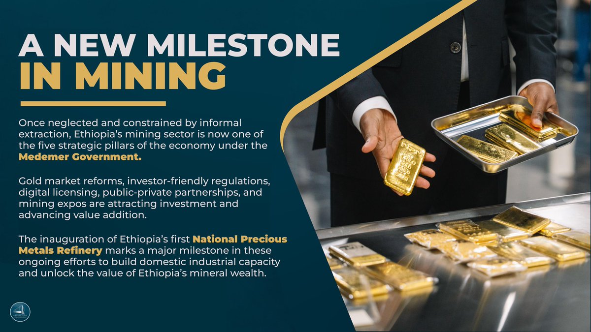 PMEthiopia's tweet photo. Once neglected, now a strategic engine of growth! Under the #MedemerGovernment, Ethiopia’s mining sector is unlocking its potential to drive economic transformation and national prosperity. 🇪🇹

#PMOEthiopia #EthiopiaDelivers https://t.co/tJKRPhJntd