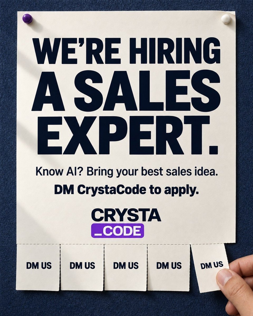 CrystaCode's tweet photo. 🚀 We're hiring a Sales Expert at CrystaCode‌.

Know AI products and have bold sales ideas? Help us reach new markets.

Flexible hours, uncapped commission.

Interested? Reach out via Instagram or LinkedIn.

Ask Nova about the role: https://t.co/R4N8UbNdHT

#Hiring #AIStartup https://t.co/ZF5O1uFT7O
