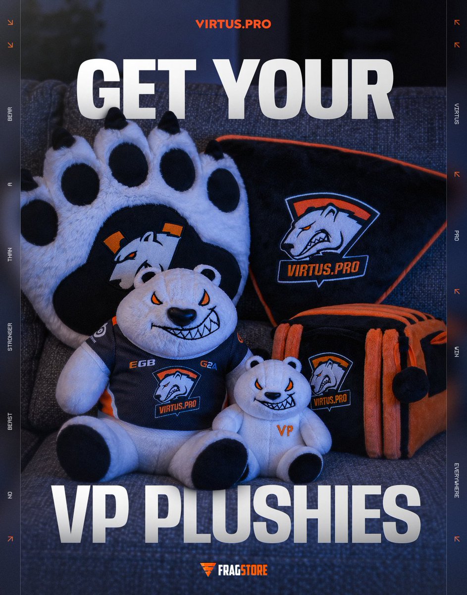 virtuspro's tweet photo. PLUSHIE SEASON IS HERE 🧸

Your favorite VP plushies, bags, paws and more are waiting for you at @fragstorecom 🧡 https://t.co/DNNeCld48h
