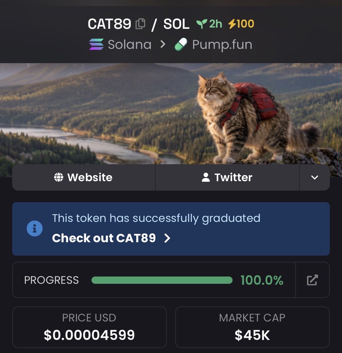 zack_zeus1's tweet photo. I spotlighted #CAT89 at a remarkable $45k market cap within my exclusive TG group.
#CryptoPump #Crypto #Altseason #Solana #AltcoinAlert https://t.co/dm0pemHJum
