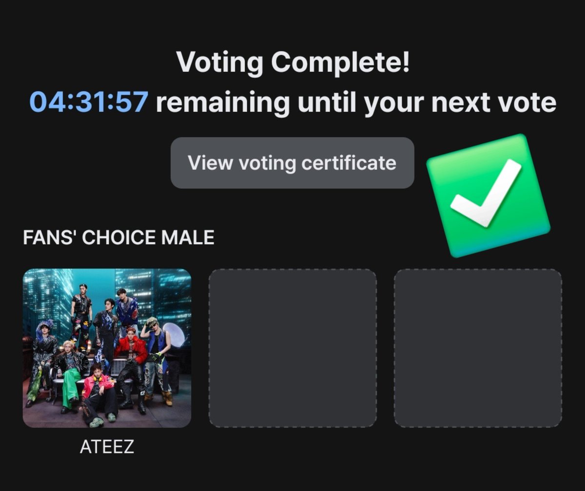 ateezmamaawards's tweet photo. [🗳️ | MAMA FAN'S CHOICE vote for ATEEZ 🔥 

• X vote (use tags - #.2026MAMAVOTE #. ATEEZ)

• App Vote (Select ATEEZ &amp; another Female group) 
🔗https://t.co/sg35L9v2yo

Must vote daily ‼️‼️‼️ 

#ATEEZ #에이티즈 @ATEEZofficial https://t.co/zaQyhVc4KL