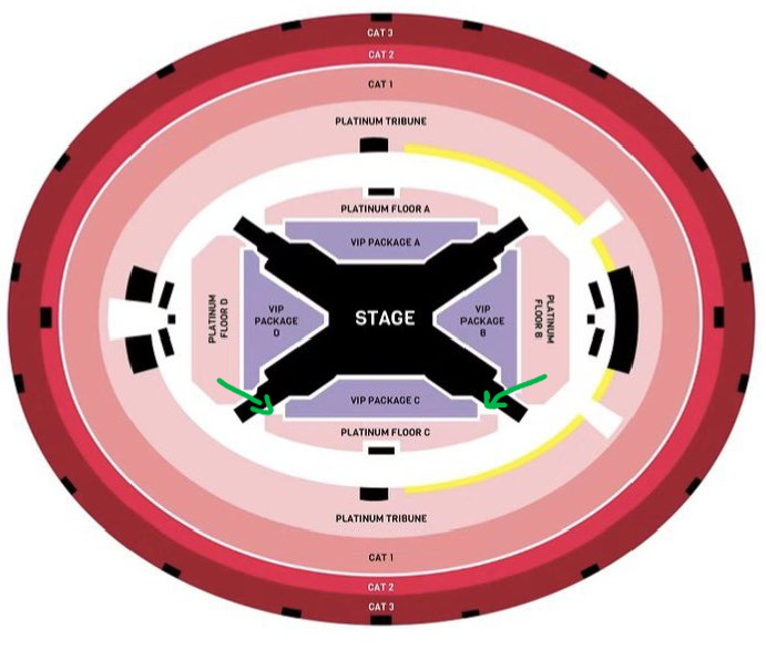 corchen's tweet photo. Hasil penelusuran VIP A&amp;C dari sensus, X dan threads: 
Pict 1: Jumlah SN
Pict 2: Selain VIP A&amp;C, Row Q juga mulai section PlatFloor A&amp;C (di seat map yang aku tandain warna hijau) 
Pict 3: Ungu=VIP, Pink=PlatFloor (ignore the dark and light color ya)

Tapi yg tau cmn IME dah :) https://t.co/rhWK9QUcAJ