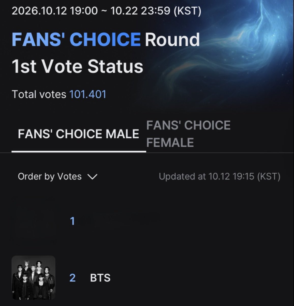amevvil's tweet photo. ⚠️ Warnings about MAMA Voting

- BTS is not leading right now! Push your votes and use all available devices. (1 account per device only)

- 1 vote per day, per device, and per ID (Resets 00:00 KST | Ends Oct 22). 

- Blur all numbers and info when sharing your voting certificate. 

📦 HOW TO VOTE FOR BTS ON 2026 MAMA AWARDS

1. Open 👉 https://t.co/a4HhyIKgYZ

2. Go to 2026 MAMA AWARDS and select FANS' CHOICE 1st VOTE.

3. Select BTS and pick a female artist (system requirement), then watch the full ad to submit.