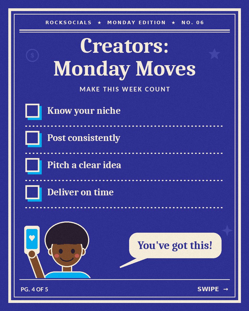 RockSocials's tweet photo. New week, new wins. 💙
Whether you’re a brand looking for reach or a creator ready to earn, RockSocials helps you start the week with a plan.
Swipe for your Monday moves and save them for later.

#RockSocials #MondayMotivation #CreatorEconomy #InfluencerMarketing #NewWeekNewWins https://t.co/JH9OeLU5I3