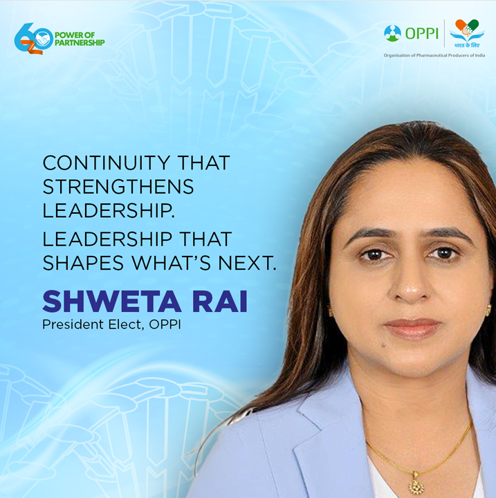 OPPIIndia's tweet photo. A new leadership chapter begins at OPPI.
We are pleased to welcome Shweta Rai as President-Elect of OPPI.
We look forward to Shweta’s contribution to OPPI’s leadership journey.
#OPPIAt60 #PowerOfPartnership #BharatKeLiye https://t.co/oDLv8bWALl