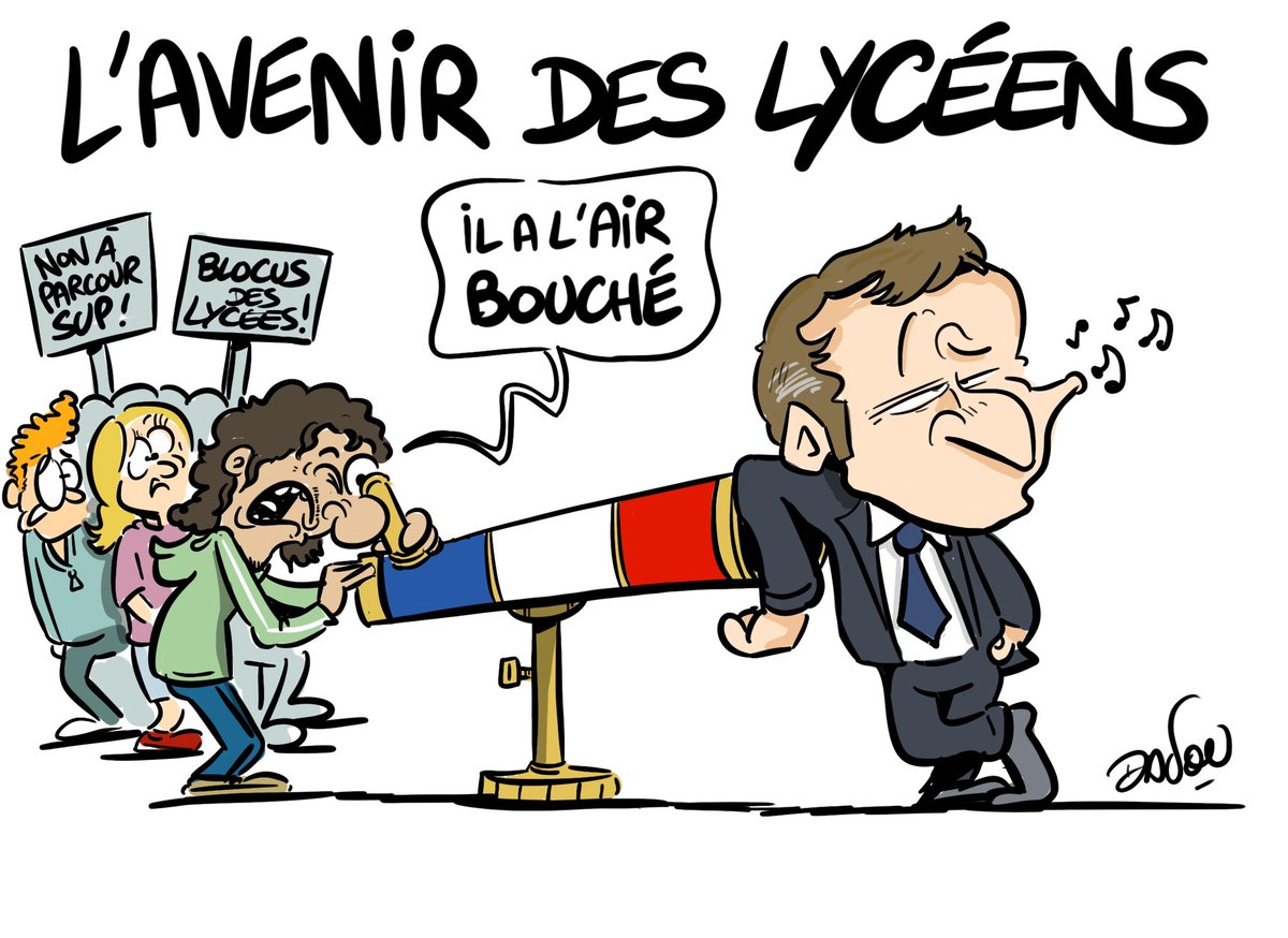 dadoubd's tweet photo. ACTU FRANCE 
L’avenir des lycéens en France

Dessin @midilibresete du jour 
@midilibre 

#macron #lyceens #lycee #blocus #dessin #manif #francais #etudiants https://t.co/KMCT3Zq5od