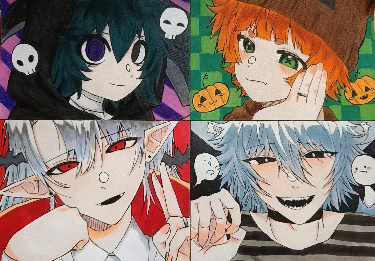 kumugimochi's tweet photo. イラスト完成したよぉ！だけどなんか下手じゃないか、、??🫪塗る前の方がよかった??上手く描けない( ；∀；)ﾓｳﾔﾀﾞ
#ハロウィン　#イラスト https://t.co/iqEqRtm2kh