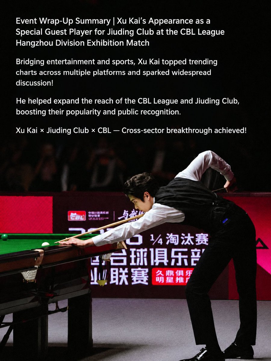 echoxukai's tweet photo. Xu Kai’s Appearance at the CBL League Hangzhou Division Exhibition Match

He topped trending charts across multiple platforms, sparking widespread discussion and bringing greater visibility and recognition to the CBL League and Jiuding Club.

#許凱 #许凯 #XuKai https://t.co/bDsleP8H4s
