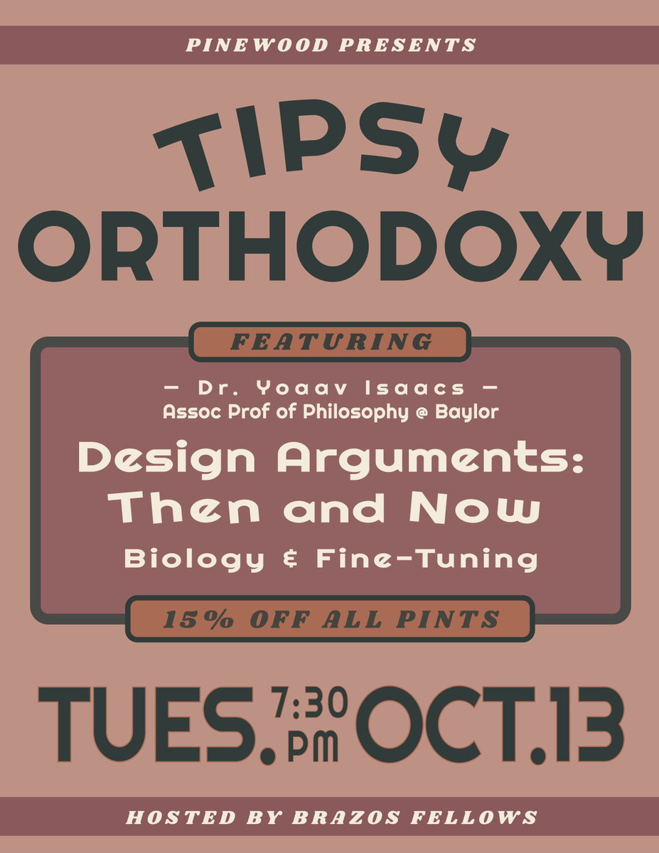 pgutacker's tweet photo. Come on out to Pinewood Pub tomorrow night for some of the best thinking on design arguments you can find: https://t.co/nLZgMGFmKM