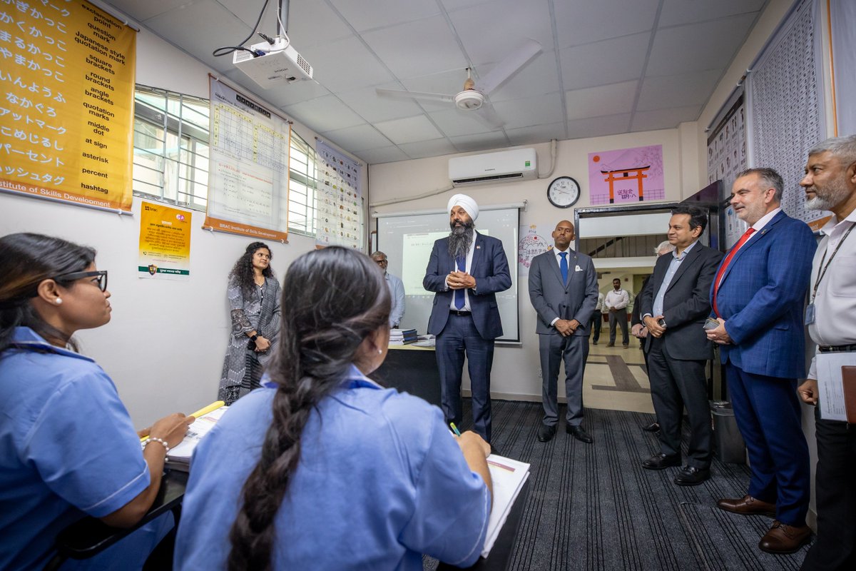 CanHCBangladesh's tweet photo. Skills open doors! CA Secretary of State Randeep Sarai visited @BRACworld  Skills Training Centre in Dhaka, hearing from trainees about skills, jobs &amp; better livelihoods. Canada’s $44M partnership with BRAC supports women, youth &amp; vulnerable communities.

#CanadainBangladesh https://t.co/vZDqfa7QkA