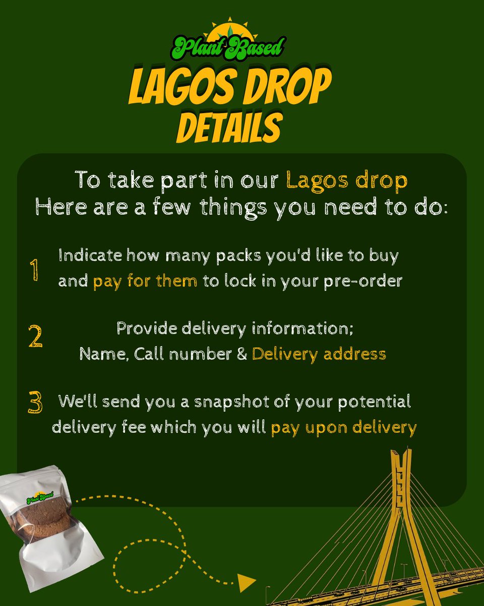 pb_edibles's tweet photo. Hey Cannasseurs! Plant Based is coming to Lagos this Friday!

Why should Ibadan have all the fun?
If you'd like to be a part of this drop, just follow the instructions below... we'll see you in our DMs😉🍃

#Caliinfusedcookiesinlagos #Plantbased https://t.co/RUfaDMWUN5