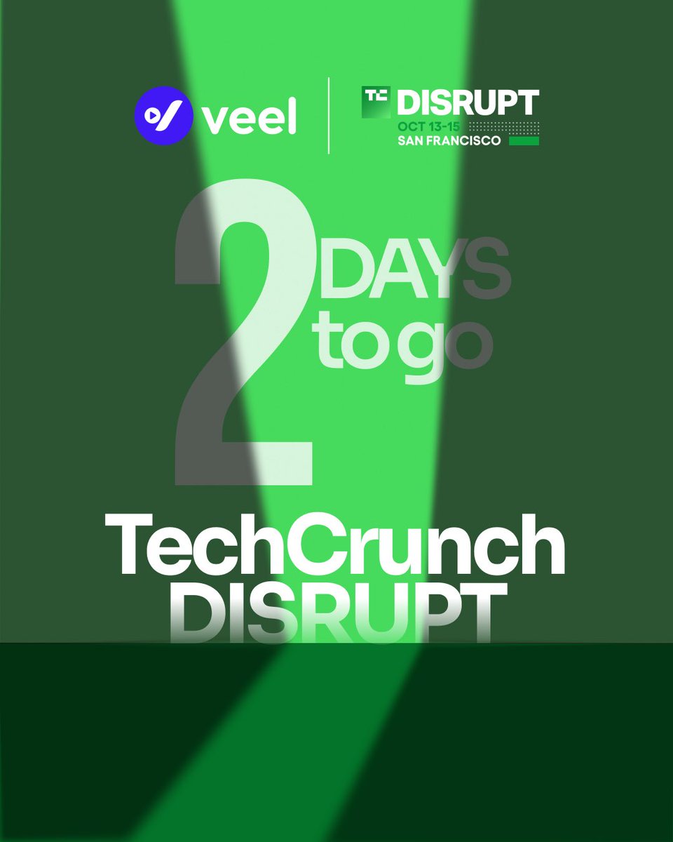 veel_app's tweet photo. 2 days to go! 🚀

TechCrunch Disrupt 2026 is almost here, and Veel is already in San Francisco for the big three days of startup energy, bold ideas, and exciting conversations.

See you October 13-15!
🎟️ Get 25% off your pass with code TC25. 

https://t.co/5jJNchONxb

#veel #techcrunchdisrupt2026 #officialmarketingpartner