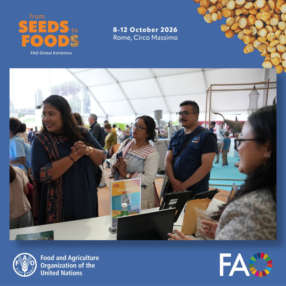 FAONepal's tweet photo. Highlighting Nepal’s agricultural journey at #WFF2026!
Hon. Minister Gita Chaudhary & @FAO's ADG @a_dohong explored the #Seeds2Foods Exhibition, showcasing Nepal’s agrifood heritage, value-added products, and regional innovations for sustainable food systems.
#FAONepal https://t.co/vuXwI9zPHL