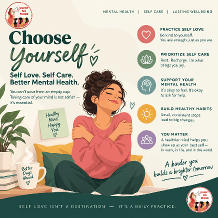 SilentNooMore's tweet photo. SELF-CARE IS NOT SELFISH. YOUR MENTAL HEALTH MATTERS.
Start small:
 🌸Take a mindful break.
 🌸Talk to someone you trust.
 🌸Say no when you need to.
 🌸Celebrate your progress, however small.
 🌸Treat yourself with the same kindness you offer others.
 #BreakTheStigma #YouMatter https://t.co/Vtv5kKQoui
