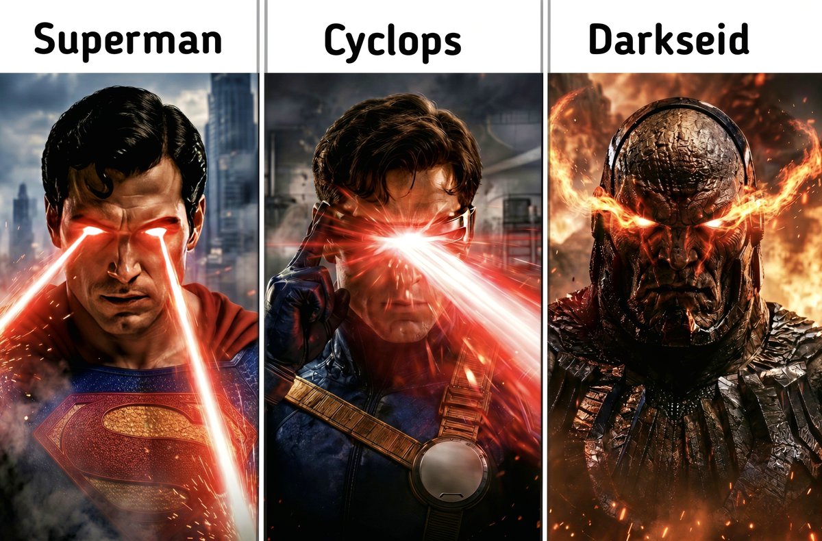 battlegod_'s tweet photo. Who has the DEADLIEST eye power? 

• Superman: Heat Vision
• Cyclops: Optic Blasts
• Darkseid: Omega Beams https://t.co/BzrO1tfVuk