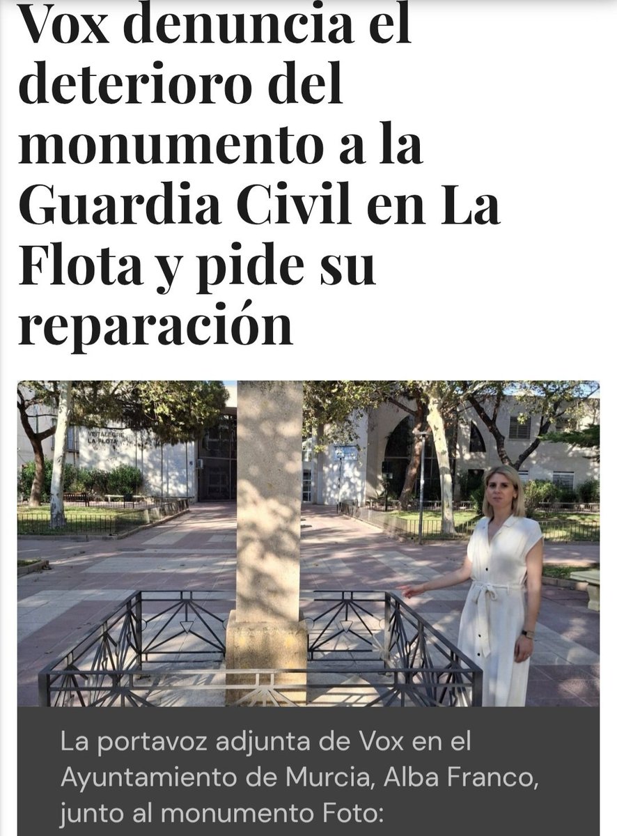 Alba_FrEl's tweet photo. Hoy es un buen día para recordar a @PopularesMurcia que el monumento a nuestra Guardia Civil en el Barrio de La Flota sigue sin rehabilitar. 

Desde @VOXAytoMurcia llevamos toda la legistura reclamando su restauración por todas las vías posibles pero hoy sigue así⬇️⬇️ 

#12O https://t.co/AomOt1VQj6